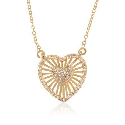 Wholesale Heart Shaped 18K Gold Zircon Women Fashion Necklace