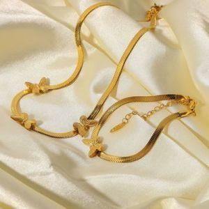 Fashion Stainless Steel Gold Plated Butterfly Charms Pendant Necklace Choker
