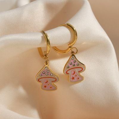 Manufacturer Custom Creative Design Fashion Jewelry High Quality Non Tarnish Drop Earring Gold Plated Girl Cute Mushroom Earring
