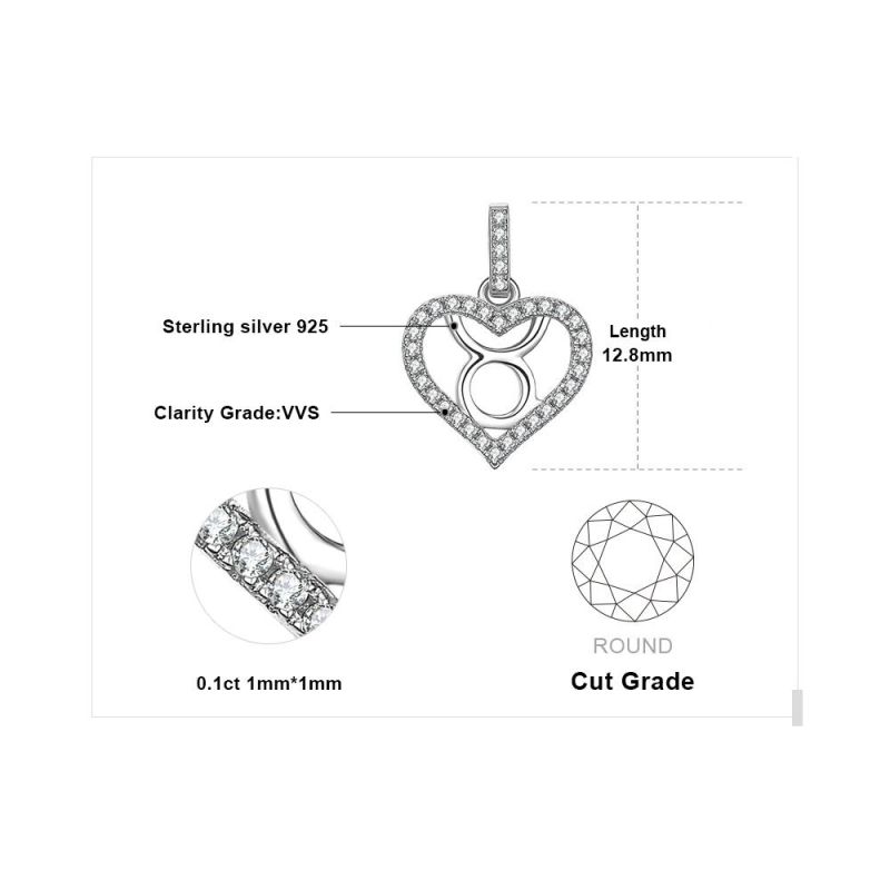 Heart Love Zodiac Constellations Taurus Necklace Cubic Zirconia 925 Sterling Silver Jewelry