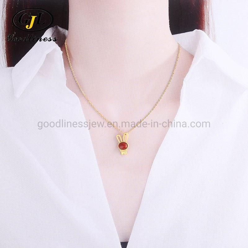 Fashion Cute Ruby Rhinestone Emerald Gold Plated 925 Silver Necklace