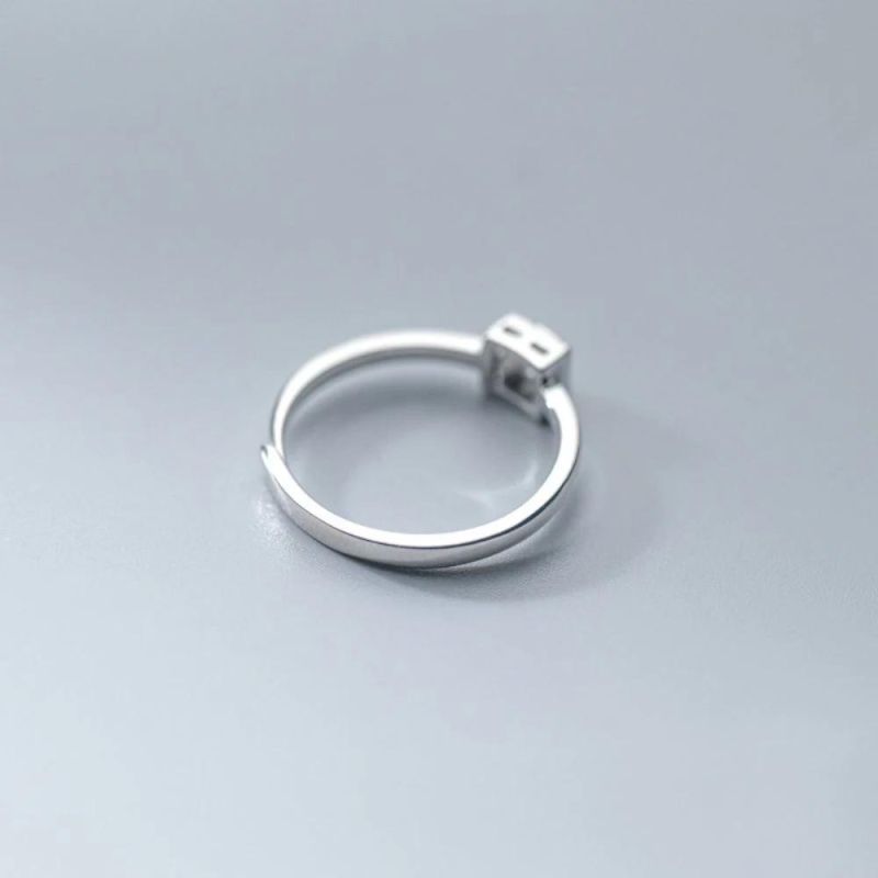 Real 925 Sterling Silver Rings Square Zircon Adjustable Rings Women Light Luxury Engagement Wedding Jewelry
