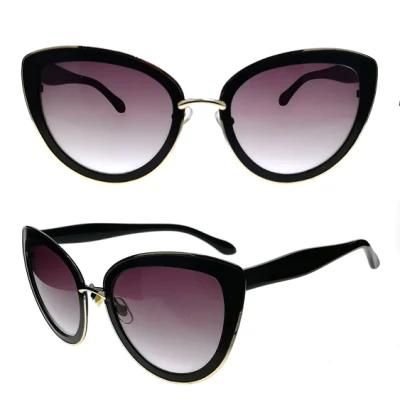 Cat Eye Plastic and Metal Frame Fashion Sunglasses with Metal Bridge