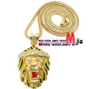 Iced out Big Sean Lion Face Pendant &amp; 3mm/36&quot; Franco Chain High Necklace (MP800)