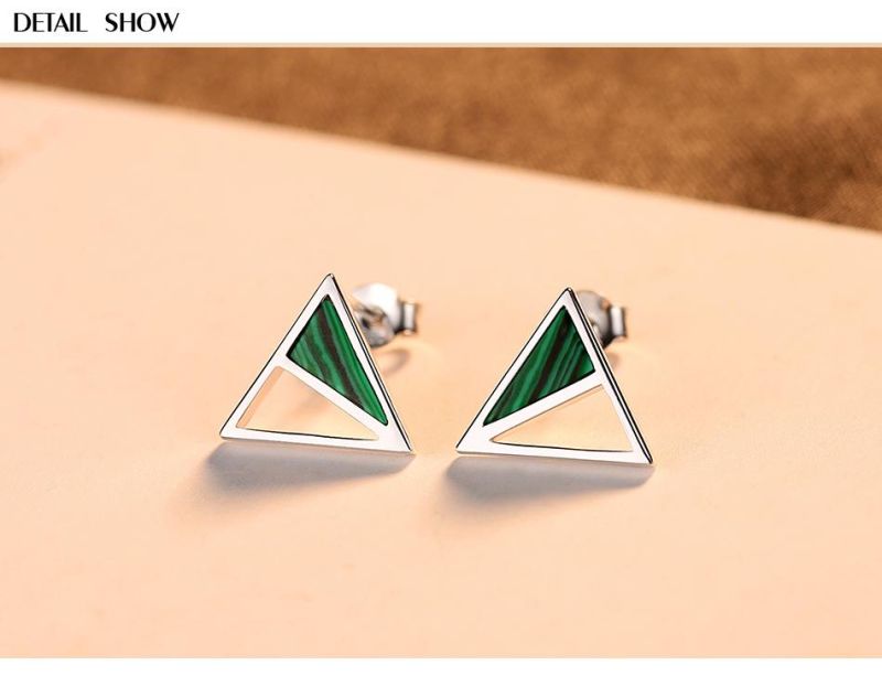 Natural Stone Triangle Pendant 925 Sterling Silver Earrings Stud