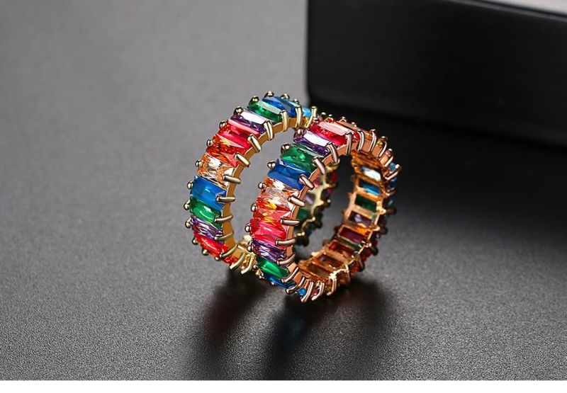 Colorful Ring Rainbow Color Row Inlaid Zircon Female Ring