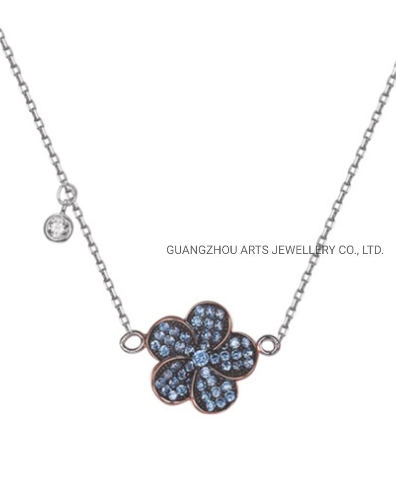 Blue CZ on Windmill 925 Sterling Silver Pendant Necklace