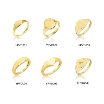 Custom Jewelry Collection Stainless Steel Women PVD 18K Gold Plated Trendy Simple Finger Heart Round Oval Signet Rings