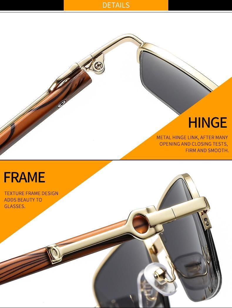 Metal Color Wood Grain Fashion Retro Brand Sunglasses