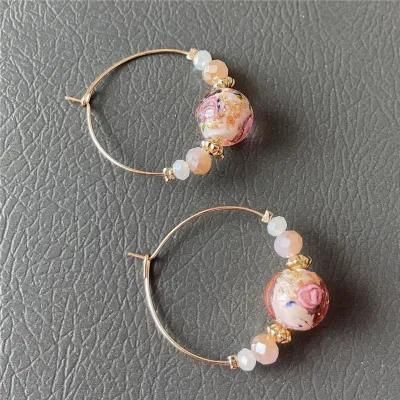 Fashion Women Jewelry Gold Plated Multiple Beads Ccb Disc White Pink Candy Faceted Bead Ceramic Hoop Earrings for Women Girls Lady Gifts