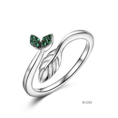 Leafbud Sterling Silver with CZ Leaf Open Ring