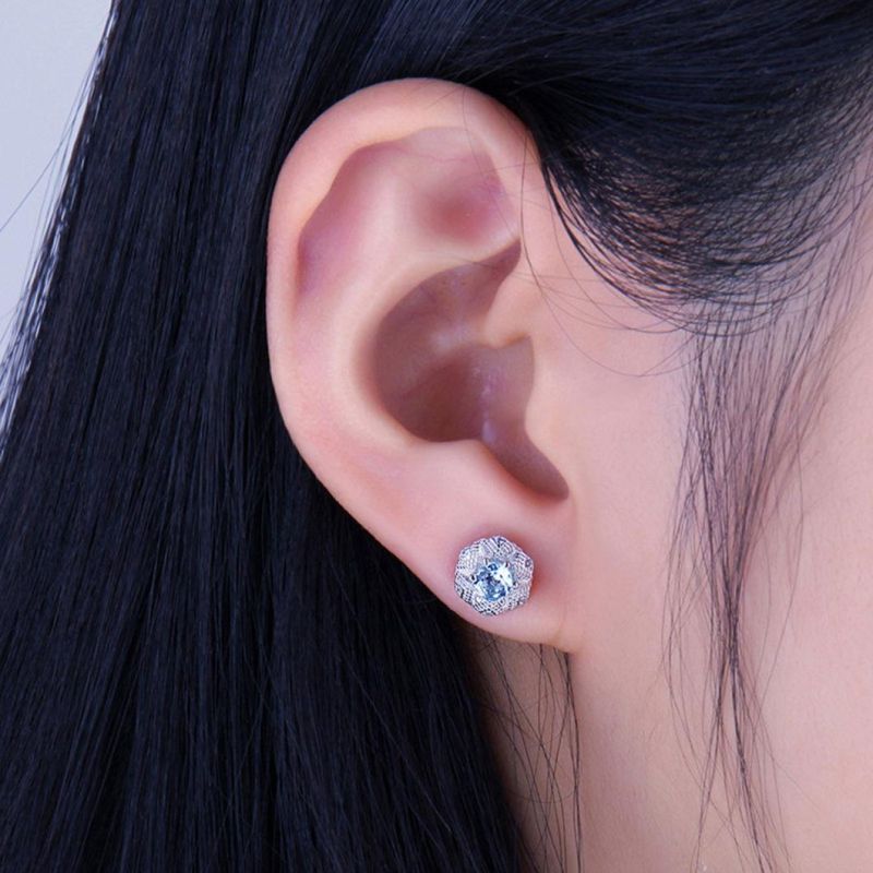Gemstone Blue Topaz Earring 925 Sterling Silver Fashion Jewelry for Women Wholesale