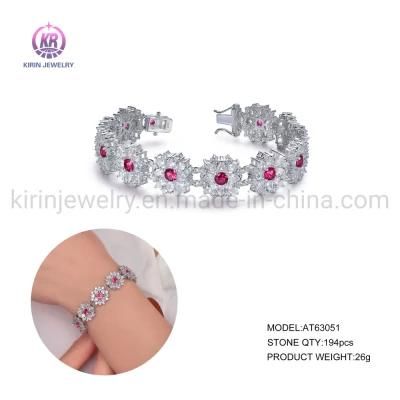 for Women 925 Sterling Silver CZ Ruby Cubic Zirconia Cuff Bracelet Couple Bracelets AAA Zircon Diamond Charm Bracelet Women