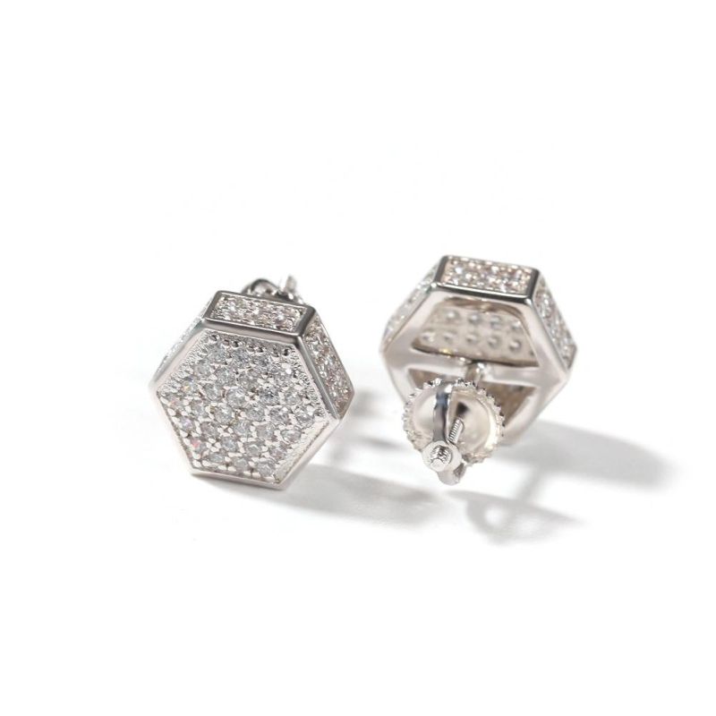 Hip Hop 925 Silver Fashion Hexagonal Earrings