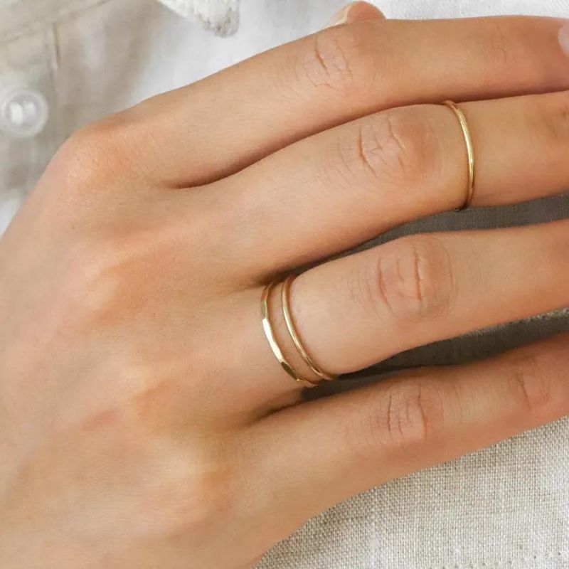 Custom Minimalist 14K Yellow Gold 9K 18K Real Gold Fashion Jewelry Thin Stackable Prime 14K White Gold Smooth Dainty Stacking Ring