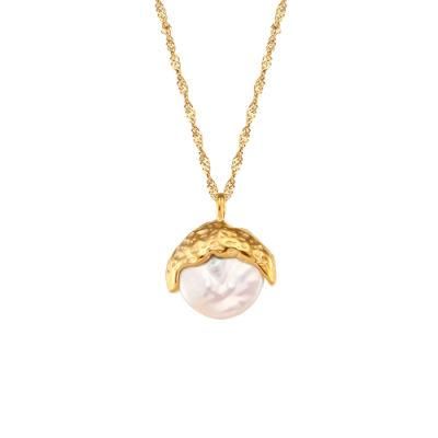 Factory Customized Fashion Women&prime;s Jewelry Wholesale 18K Gold-Plated Stainless Steel Pearl Pendant Necklace
