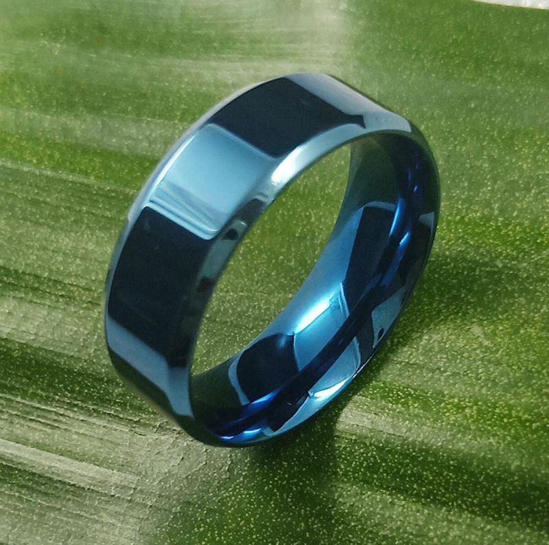 Fashion Jewelry 8mm Polished Stainless Steel Ring Vacuum-Plated Blue Can Be Engraved Custom Couple Rings SSR1967