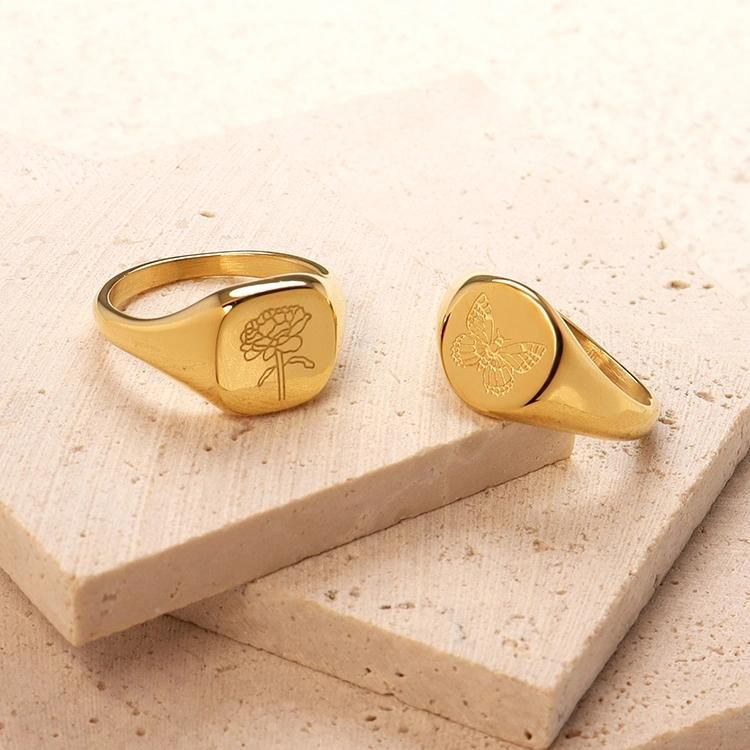 Ins Hot Style Gold Plated Carved Ring Korean Version Simple Stainless Steel Rings