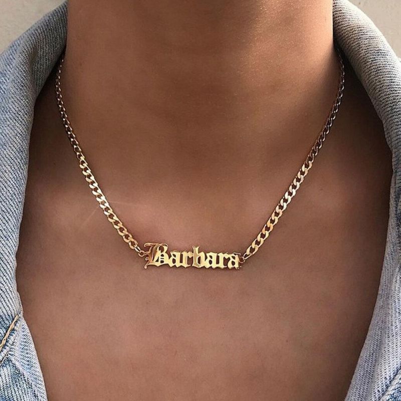 Personalized Hip Hops Stainless Steel Custom Nameplate Letter Necklace Gold Silver Cuban Chain Name Letter Necklaces
