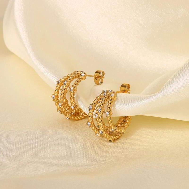 Factory Wholesale Custom Fashion High-End Jewelry PVD 18K Gold-Plated Stainless Steel Three Wire Tube Three Hoop Gold Earrings