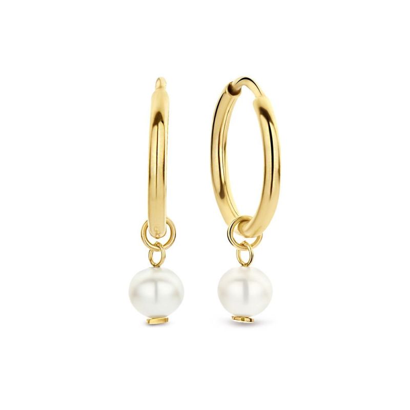 2022 Fashion Custom Simple Women Jewelry 14K 18K Solid Real Gold Natural Freshwater Pearl Drops Huggie Hoop Earrings