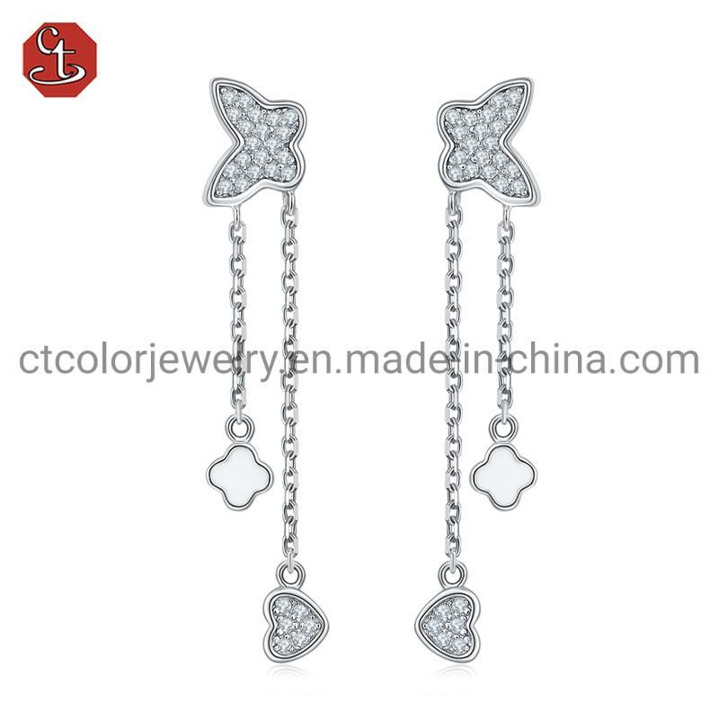 CT COLOR Custom Jewelry 925 Sterling Silver Jewelry Zircon Butterfly Drop Earring for Girls