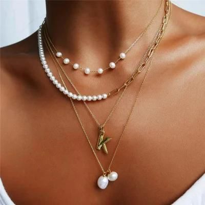 Wholesale Fashion Manufacture European Baroque Pearl 18K Gold Plated Handmade Imitation Pearl Beads Choker Necklace for Women