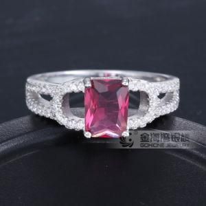 Noble Princess Cut Ruby Gemstone Silver Ring