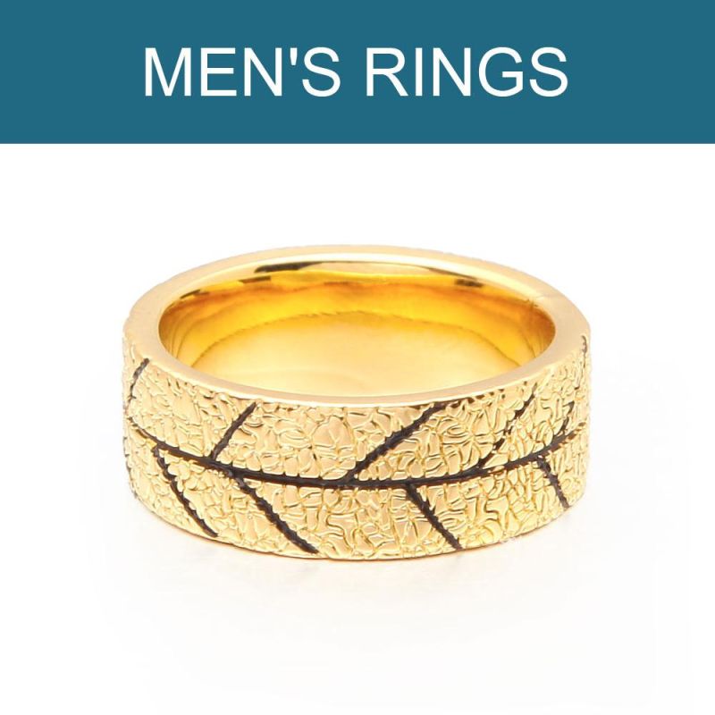 Width Ring Gold Color Leaf Texture Statement Rings for Women Fashion Jewelry Bague