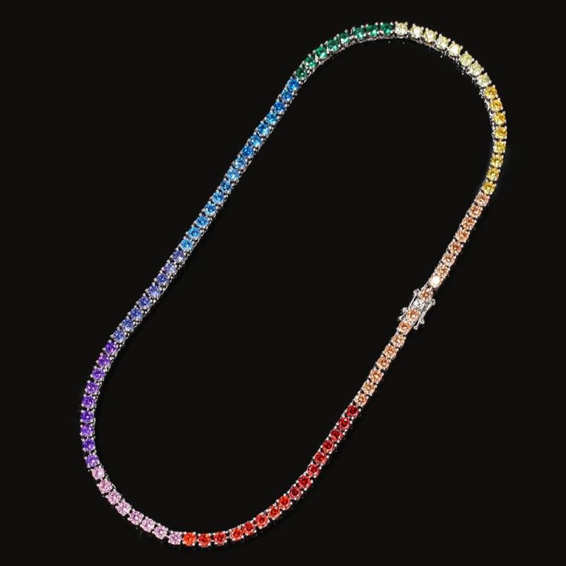 Colored Zircon Tennis Chain Hip Hop Trend Row Necklace