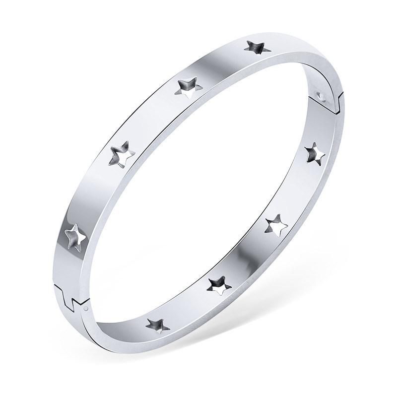Hot Sale Five-Pointed Star Hollow Titanium Steel Bangle Bracelet