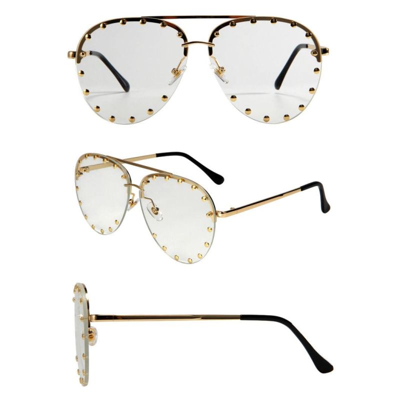 Stylish Fashion Rivet Design Metal Rimless Man Woman Sunglasses