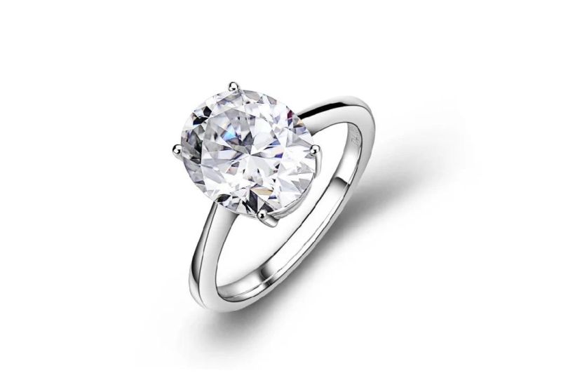 Classic Jewelry 925 Sterling Silver Big Oval Moissanite Stone Ring for Women Engagement Ring