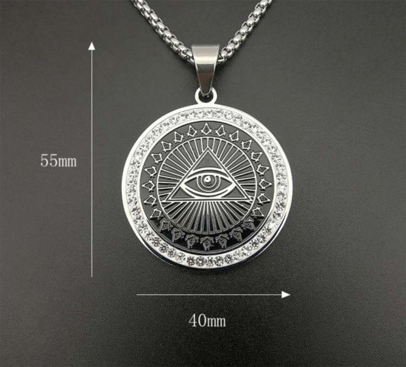 Hip-Hop Hiphop Tide Brand Titanium Steel Gold-Plated Diamonds God′s Eye AG Masonic Pendant for Men and Women Spt2621