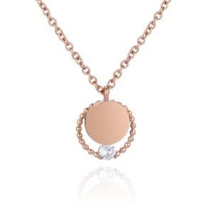 Fashion New Design Stainless Steel Rose Gold Plated Coin Crystal Necklace