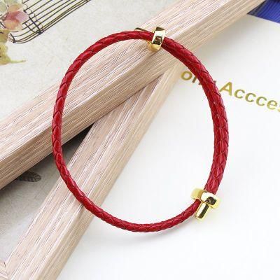 Hot Selling Retro Classic Braided Red Leather Rope Gold Charm Bracelet