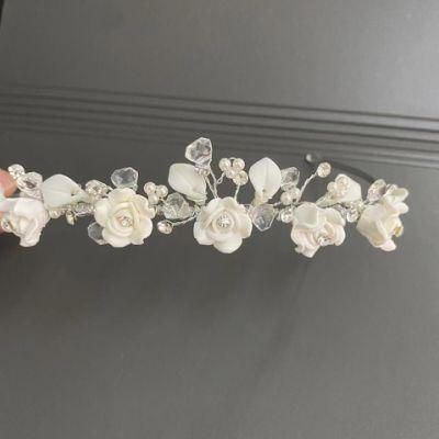 Wedding Bridal Crystal Flower Tiara Crown, Bridal Hair Vines Headband Headpiece