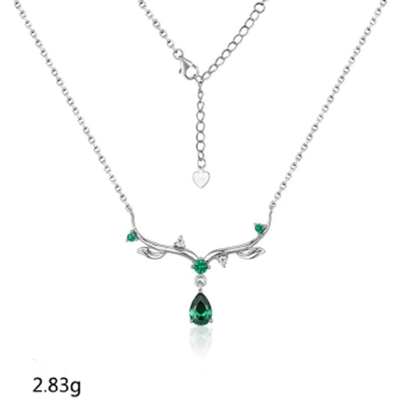 Custom Women Fashion Elegant Pear Emerald Customize 925 Sterling Silver Jewelry Necklace