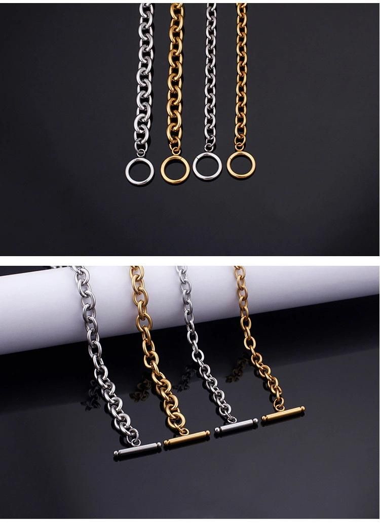 Stainless Steel O Chain Link Necklace with Ot Lock 18K Gold Plated for Women Men Jewelry