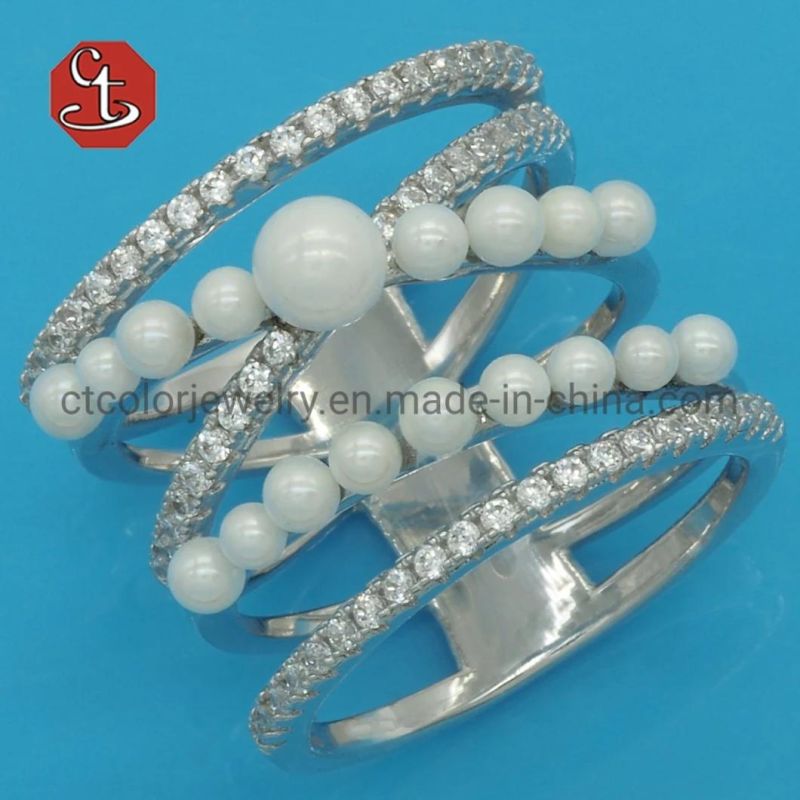 Elegant Multi-Layer Pearl Ring Bead Finger Ring Women Girl Party Gifts Jewelry