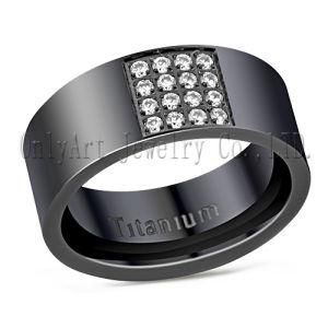 Black Plated AAA Cubic Zircon Pave Set Steel Ring (OATR0343)