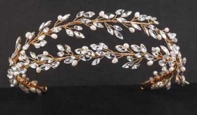 Gold Crystal Headband Hair Comb Headpiece. Wedding Bridal Crystal Flower Tiara