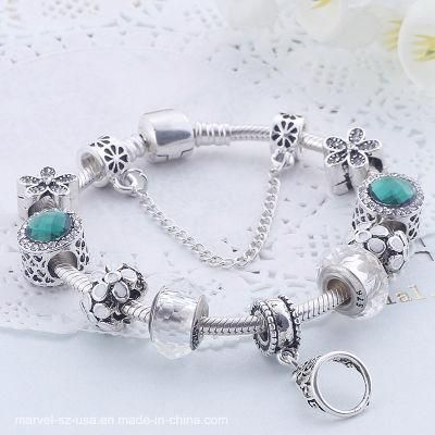 4 Colors Silver with Love and Flower Wedding Charm Women Bracelet