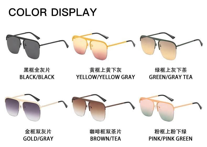 Sunglasses Women′s Metal Half-Frame Hanging Silk Sunglasses Men′s Gradient Color Sunglasses