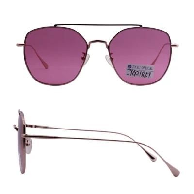 Pink Lenses Double Bridge High Quality Golden Metal Sunglasses for Lady
