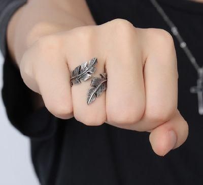 Factory Direct Wholesale 27mm Stainless Steel Feather Casting Ring Openings Euramerican Fashion Jewelry