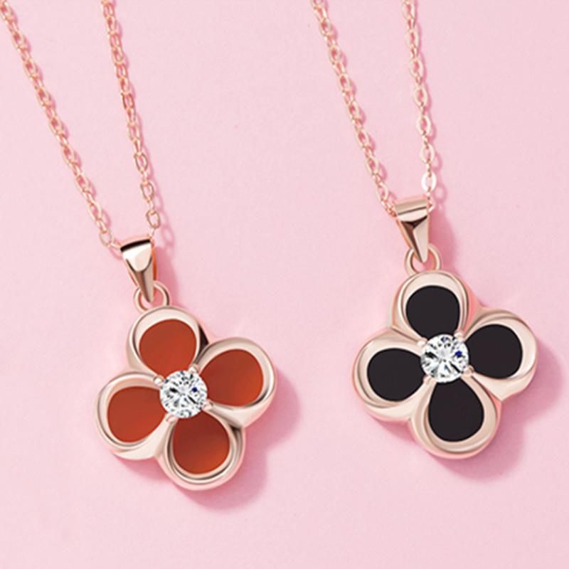 Hot Selling Four Leaves Clover with Natural Diamond Silver Necklace Jewelry