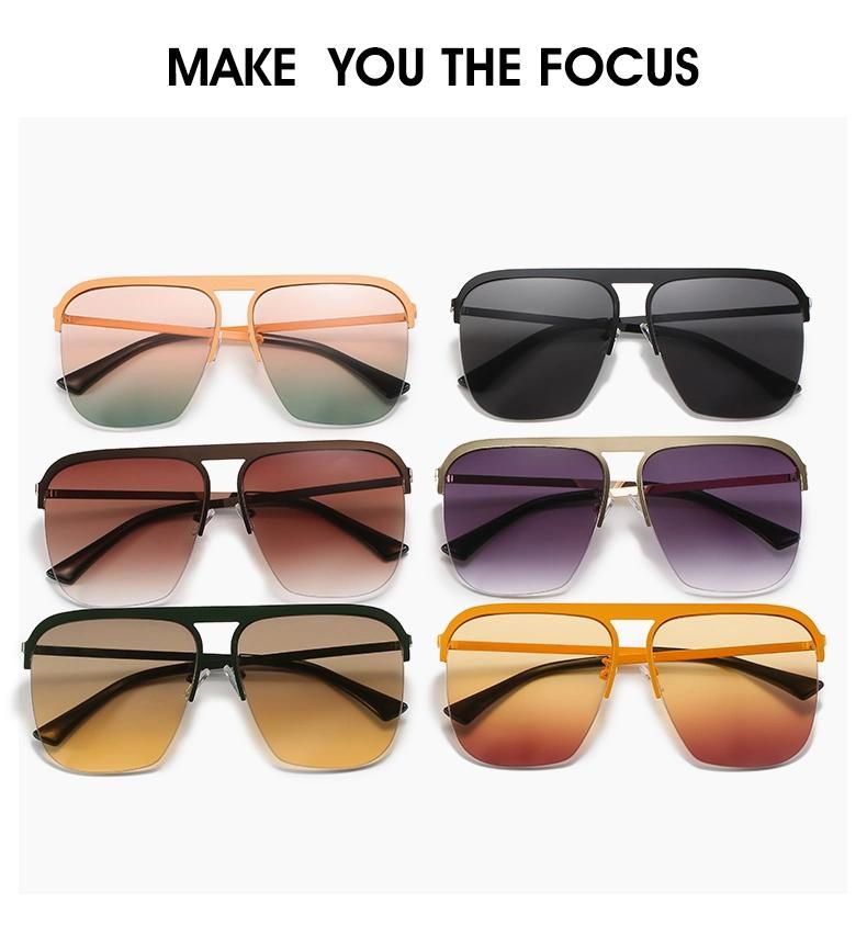 Sunglasses Women′s Metal Half-Frame Hanging Silk Sunglasses Men′s Gradient Color Sunglasses