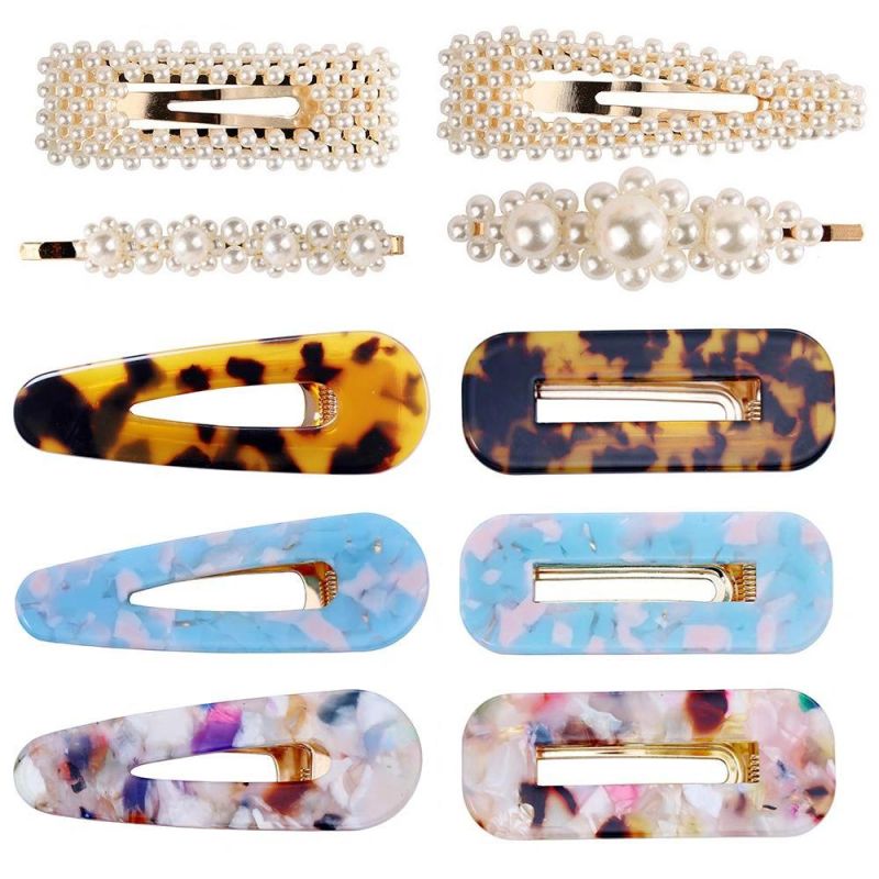 Wholesale European Style Pearl Hairpin Set and Acrylic Geometric Hairpin Acetate Hair Clip Set