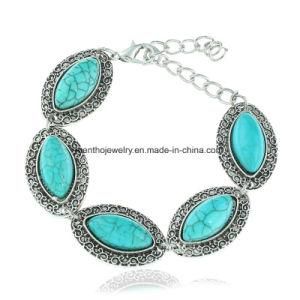 New Fashion European and American Retro Oval Turquoise Alloy Cuff Bangle Bracelet